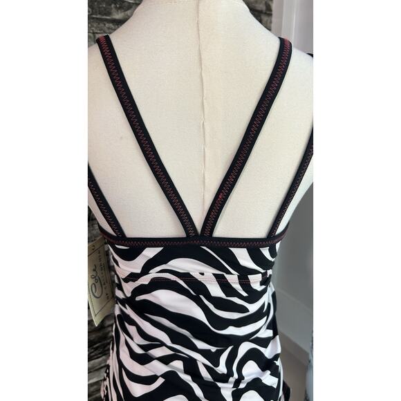 CLEARANCE Tankini Med NWT Cross Front Zebra Ruched w/ Ties Beach Pool Lake Vacay - Picture 6 of 7